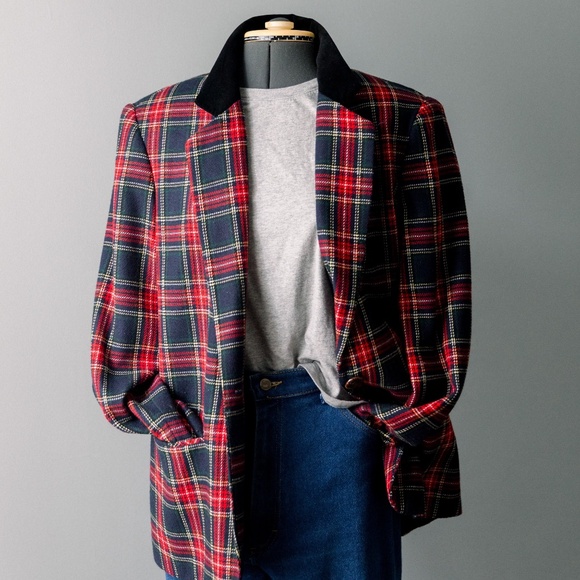 Women's 90's Vintage Plaid Academia Blazer - Picture 1 of 10